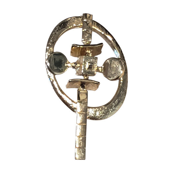 Vintage Modernist Abstract Space Satellite Gold Tone Brooch Pin Texture - Picture 4 of 7